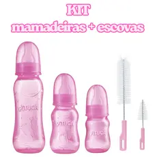Kit 3 Mamadeiras Para Bebê/ 2 Escovas Para Lavagem