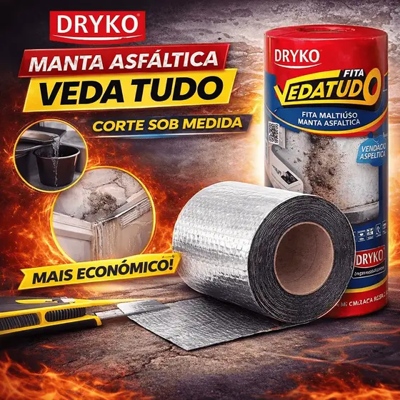 Fita Manta Asfáltica Adesiva Veda Tudo - Sob Medida - Vários Tamanhos, Dryko, Aluminizada