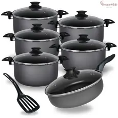 Jogo De Panelas Caçarolas 16 a 24 e Frigideira Alta 24 cm Com 5 Camadas De Antiaderente Teflon Grafite