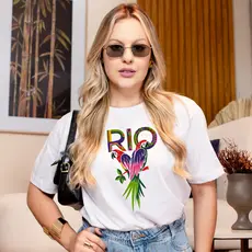 T-Shirt Feminina Estampada Rio Blusa Araras 100% Algodão Promoção
