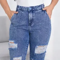 CALÇA MOM JEANS CINTURA ALTA FEMININA 100% BLOGUEIRA SEM ELASTANO LYCRA