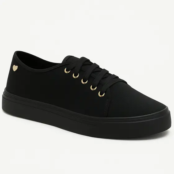 Tênis Feminino Pingente Coração Casual Preto