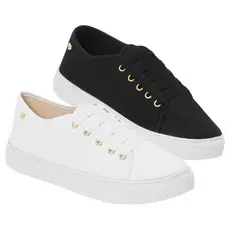 Kit 2 Tênis Feminino Ping Coração Branco preto Casual Confortável Slip On