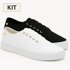 Tênis Feminino Branco Preto Casual Confortável Pingente De Coração Slip On