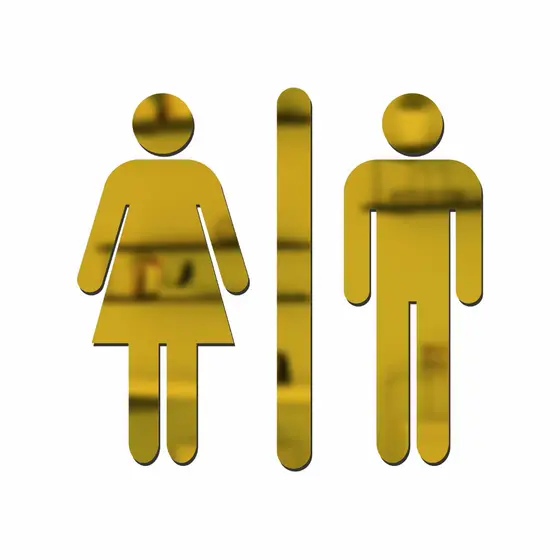 Espelho Decorativo Sinalização Banheiro Acrílico Dourado