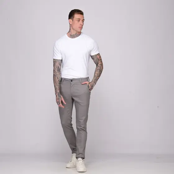 Calça Sarja Masculina Slim Com Elastano Premium Cinza Claro