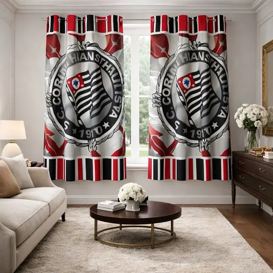 Cortina Personalizada De Time Futebol Brasileiro Estampa Corinthians