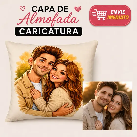 Capa de Almofada Caricatura Personalizada Do Seu Jeito Foto Rosto Decorativa 45cm