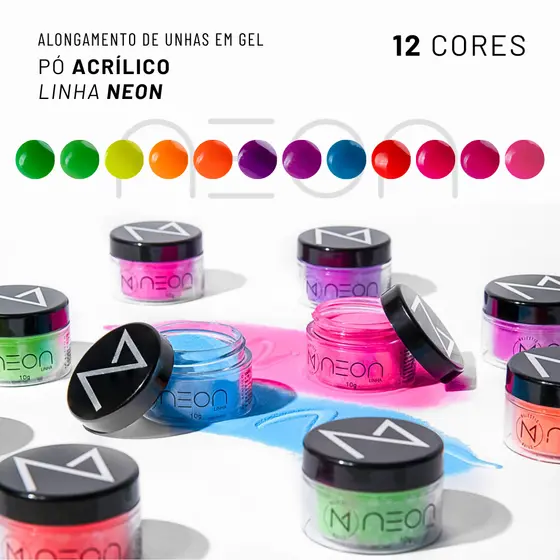 Pó acrílico NEON (12 cores) Alongamento Majestic Nails
