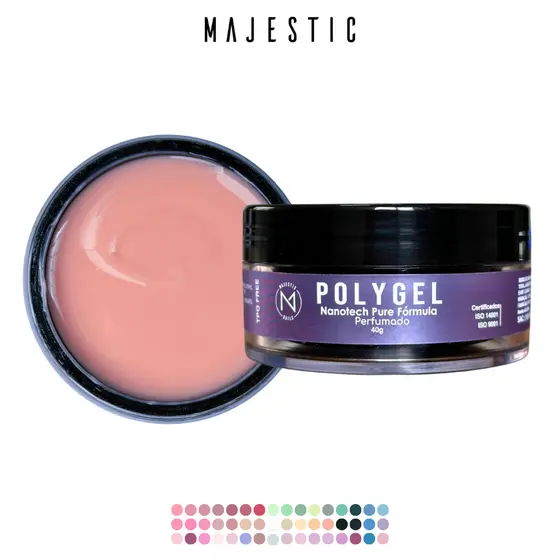POLYGEL Perfumado (20 cores: Nude Rosa Branco) Alongamento Majestic Nails