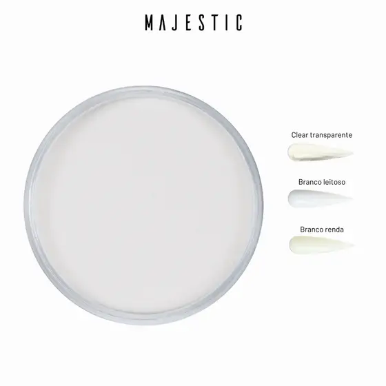 Pó acrílico LINHA CONSTRUÇÃO (Branco Clear Renda) Alongamento Majestic Nails