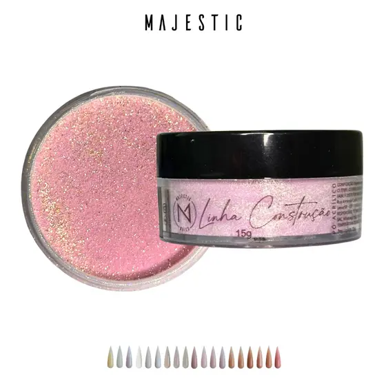 Pó acrílico LINHA CONSTRUÇÃO (Nude Branco Rosa Rosê) Alongamento Majestic Nails
