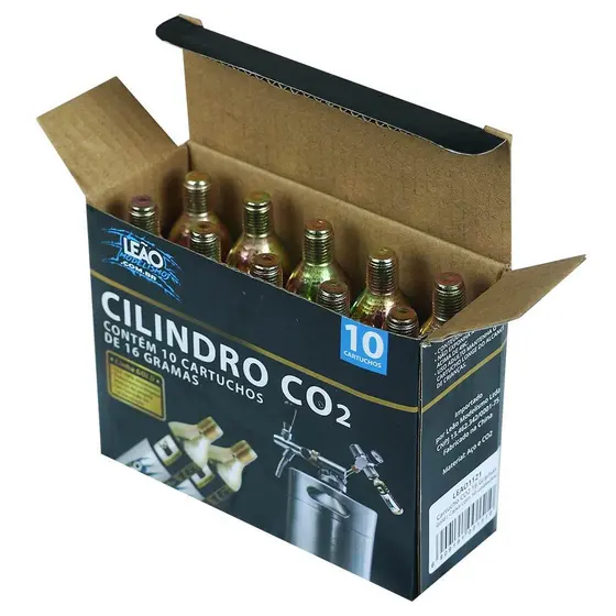 Caixa 10 Cilindros Co2 Leão Modelismo Chopp Alimentício Rosca 3/8 16g (cada)