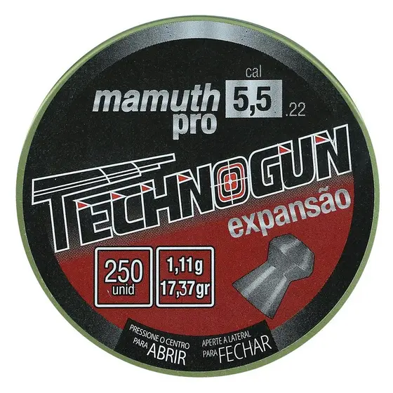 Lata de Chumbinho Technogun Mamuth Pro Expansão 17,90gr 250un. Calibre 5.5mm