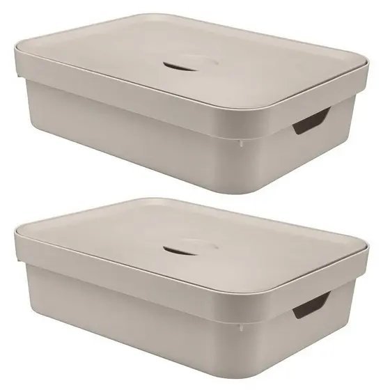 2x Caixa Organizadora Multiuso 16L OU Bege 13x35x45cm