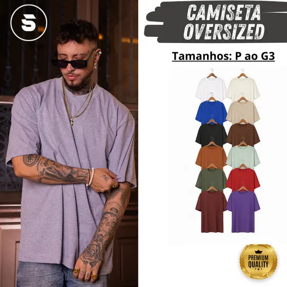 Camiseta Oversized Lisa Branca Streetwear Padrão Americano Gola Canelada varias Cores