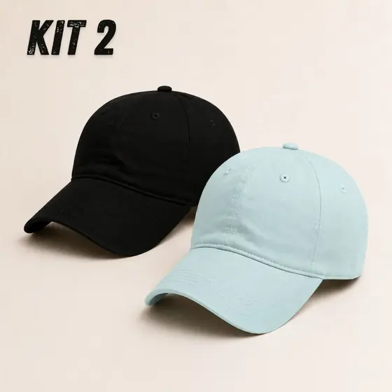 Kit 2 Boné Aba Curva Resina New Premium em Algodão Liso Unissex com regulador fivela