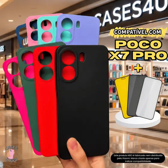 Capa Compatível Com Poco X7 Pro Capinha Aveludada + Película 3D Cerâmica Privacidade Câmera