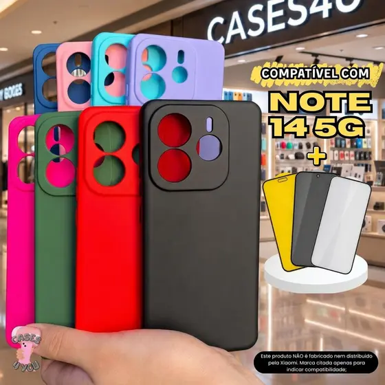 Capa Compatível Com Redmi Note 14 5G Capinha + Película 3D Cerâmica Privacidade Câmera