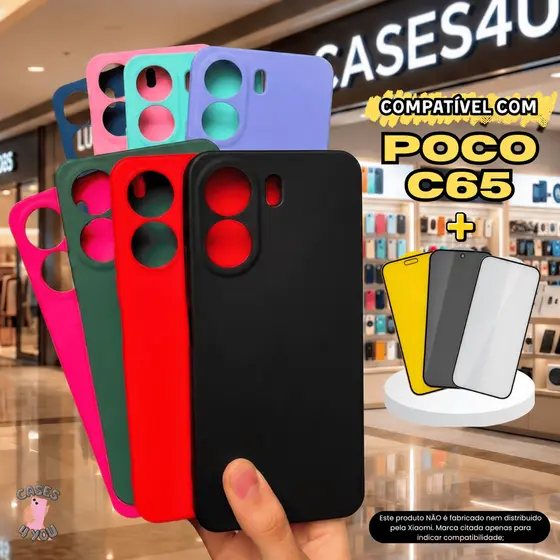 Capa Compatível Com Poco C65 Capinha Aveludada + Película 3D Cerâmica Privacidade Câmera