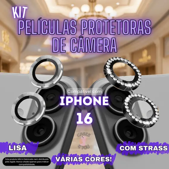 Película de Câmera compátivel com Iphone 16 Protetor Camera Lisa Strass Diamante Brilho 2 peças