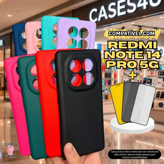 Capa Compatível com Redmi Note 14 Pro 5G Capinha + Película 3D Cerâmica Privacidade Câmera