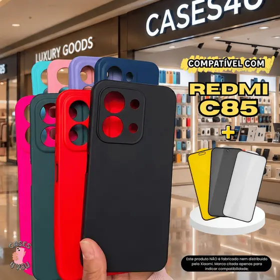 Capa Capinha compatível com Xiaomi Poco C85 + Película 3D Cerâmica Privacidade Câmera Redmi