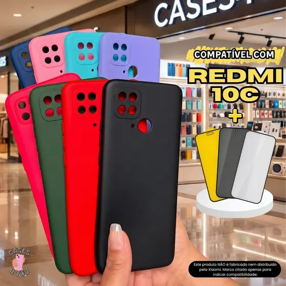 Capa Capinha + Película Compatível com Redmi 10C Aveludada 3D Cerâmica Privacidade Xiaomi