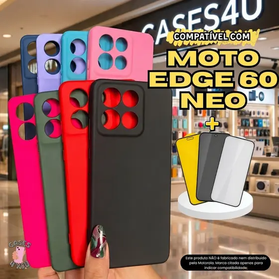 Capa Capinha Moto Edge 60 Neo Capinha + Película Curvada Cerâmica Privacidade Câmera