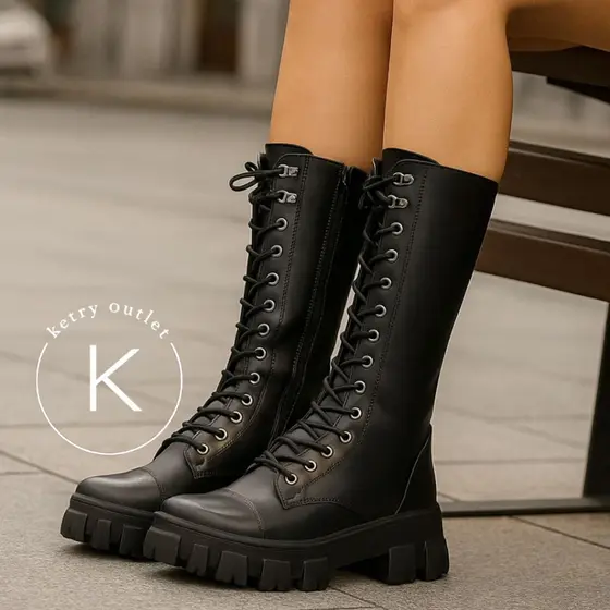 Bota Coturno Tratorada Cano Alto/Longo Zíper Lateral