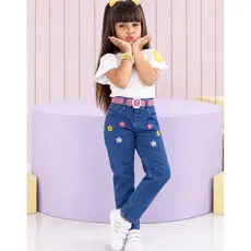 Calça Jeans Menina Infantil Cerejinha Bordada Corações, Minnie, Flores Cerejinha  Blogueirinha
