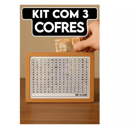 Kit 3 Cofres Woodbox MDF Desafio Japones 1000 5000 10000 - Envio Imediato