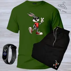 KIT conjunto praia social camiseta 100% algodão 30.1 macia bermuda tectel leve relogio digital pernalonga oculos