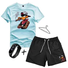 digital Conjunto Kit Camiseta E Bermuda Tectel + Relogio Estampa Pato Camisa Masculina Premium