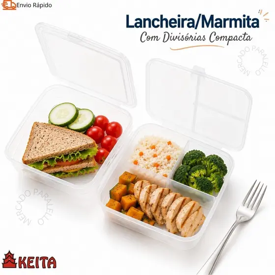 Lancheira/Lancheira com 4 Divisórias Compacta Alimentos Frutas Travas Keita Transparente - MP