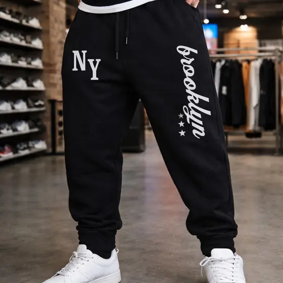 CALÇA MOLETOM MASCULINA ESTILOSA CASUAL BROOKLYN FLANELADA ALGODÃO COM CORDÃO AJUSTE BOLSOS LATERAIS CAIMENTO PERFEITO
