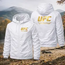 Jaqueta Corta Vento Masculina UFC Fighting Estampa Exclusiva Com Capuz, Bolso e Zíper Academia Corrida Esportes Fitness