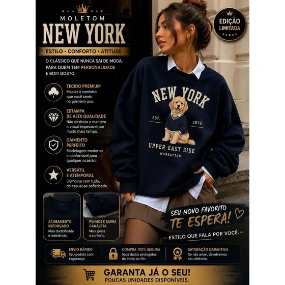 MOLETOM FEMININO SEM CAPUZ FRANELADO ESTAMPA CACHORRINHO FOFO BLUSA DE FRIO BLOGUEIRA TENDÊNCIA