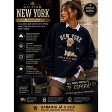 MOLETOM FEMININO SEM CAPUZ FRANELADO ESTAMPA CACHORRINHO FOFO BLUSA DE FRIO BLOGUEIRA TENDÊNCIA