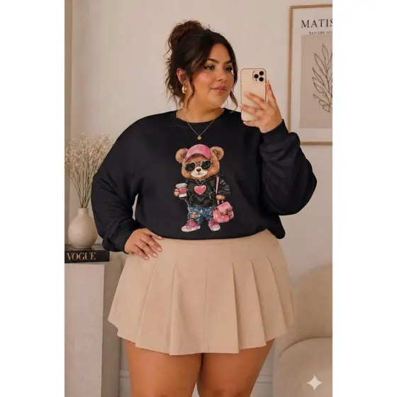 Casaco Blusa De Frio Plus Size Feminina Moletom Estampada Ursinho