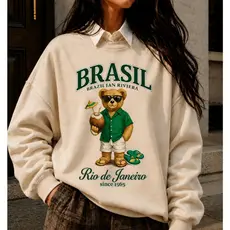 Moletom Estampado Urso Feminino Estiloso Blusa de Frio Moda Inverno Casual