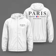 Jaqueta corta vento tactel leve fitness slim com bolso e capuz paris minimalista france arte