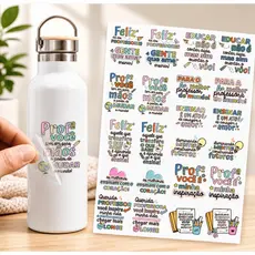 Cartela DTF UV A4 - Tema: DIA DOS PROFESSORES 3 - Adesivo para produtos rígidos
