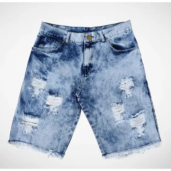 Shorts Jeans Masculino Claro Rasgado Desfiado Bermuda Masculina de Qualidade