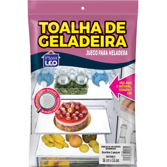 Jogo com 3 Toalhas de Geladeira em Polietileno 53x36cm - Lavável (ATENÇÃO! ESTAMPA ENVIADA ALETORIA)