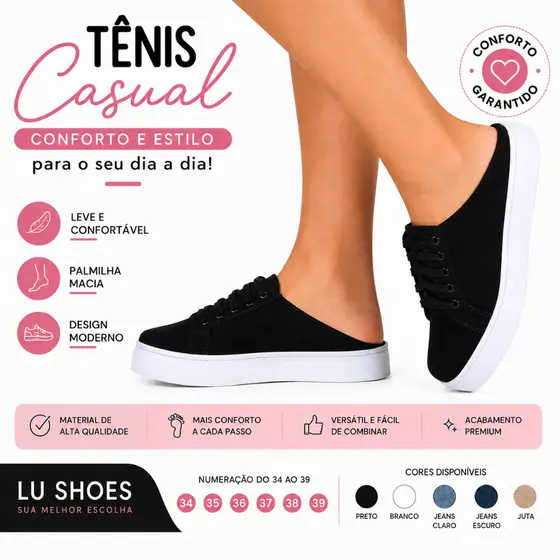 Tênis Feminino Casual Cores Prático Conforto Cadarço