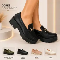 Sapato feminino mocassim com detalhe dourada peça abs sola baixa confortável
