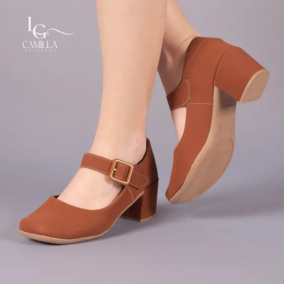 Sapato feminino sapato boneca Mary Jane fivela casual confortável luxo Caramelo