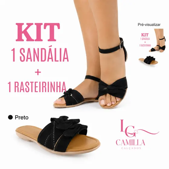 Rasteirinha Feminina antiderrapante com ajuste na perna kit com 2 pares
