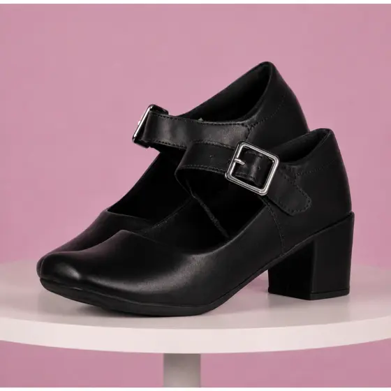 Sapato feminino Scarpin fivela Mary Jane sapato boneca confortável casual preto